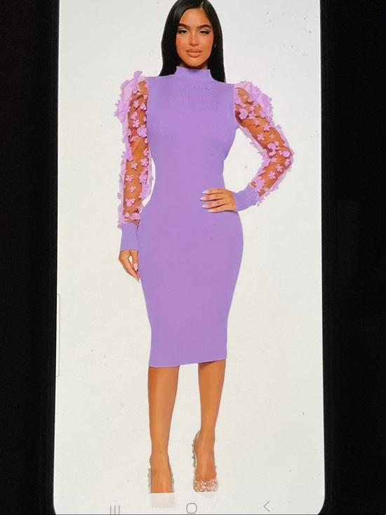SHEIN Dresses & Skirts - SHEIN Lilac Long-Sleeve Midi Dress with Sheer Floral Puff Sleeves**Fits Like 1X